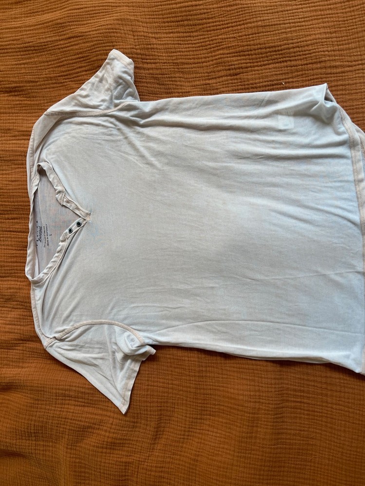 Lucky Brand Henley T-Shirt Mens Large Beige Venice Burnout Short Sleeve Button