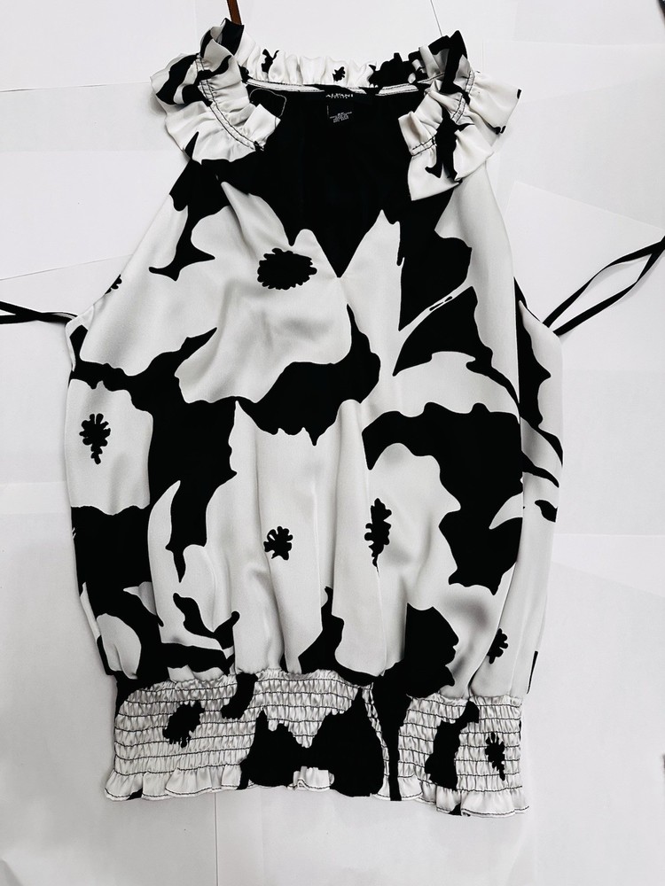 Alfani 2P Petite Floral Chiffon Blouse Ruffle Smocked Sleeveless Pullover