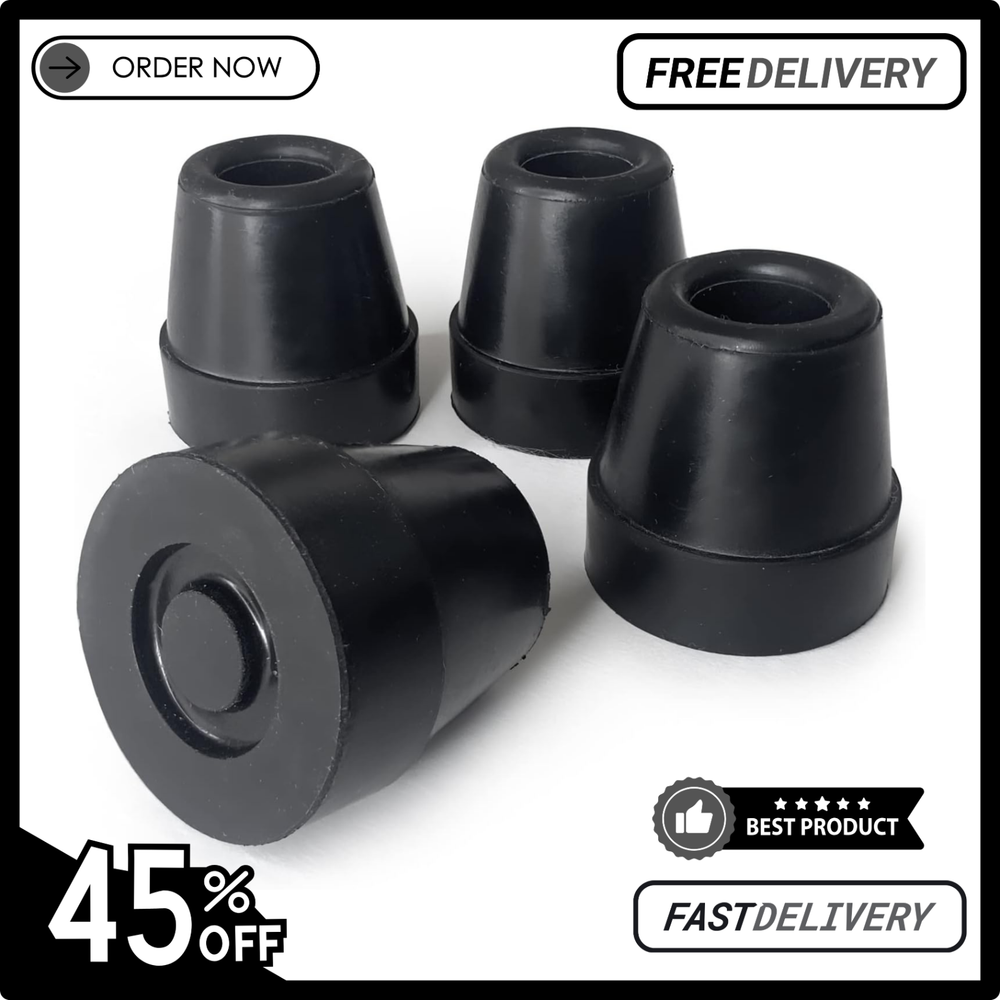 DMI Durable Replacement Quad Cane Tips, Extra Stability, No-Slip Grip, 1/2 Inch