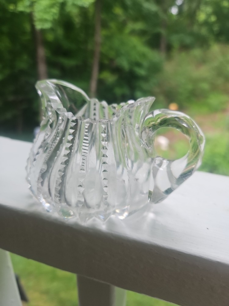 Vintage Heavy Cut Glass Possibly Syrup Pitcher Or Small Creamer