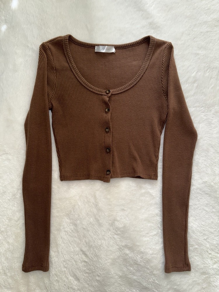 Junie Long-Sleeve Button Up Top Brown Women’s Size S Cotton Blend