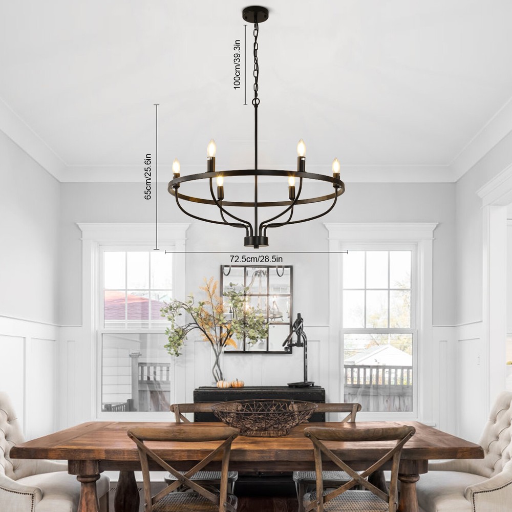 6* E12 Black Candle Chandelier Vintage Pendant Light Fixture Hanging Art Lamp