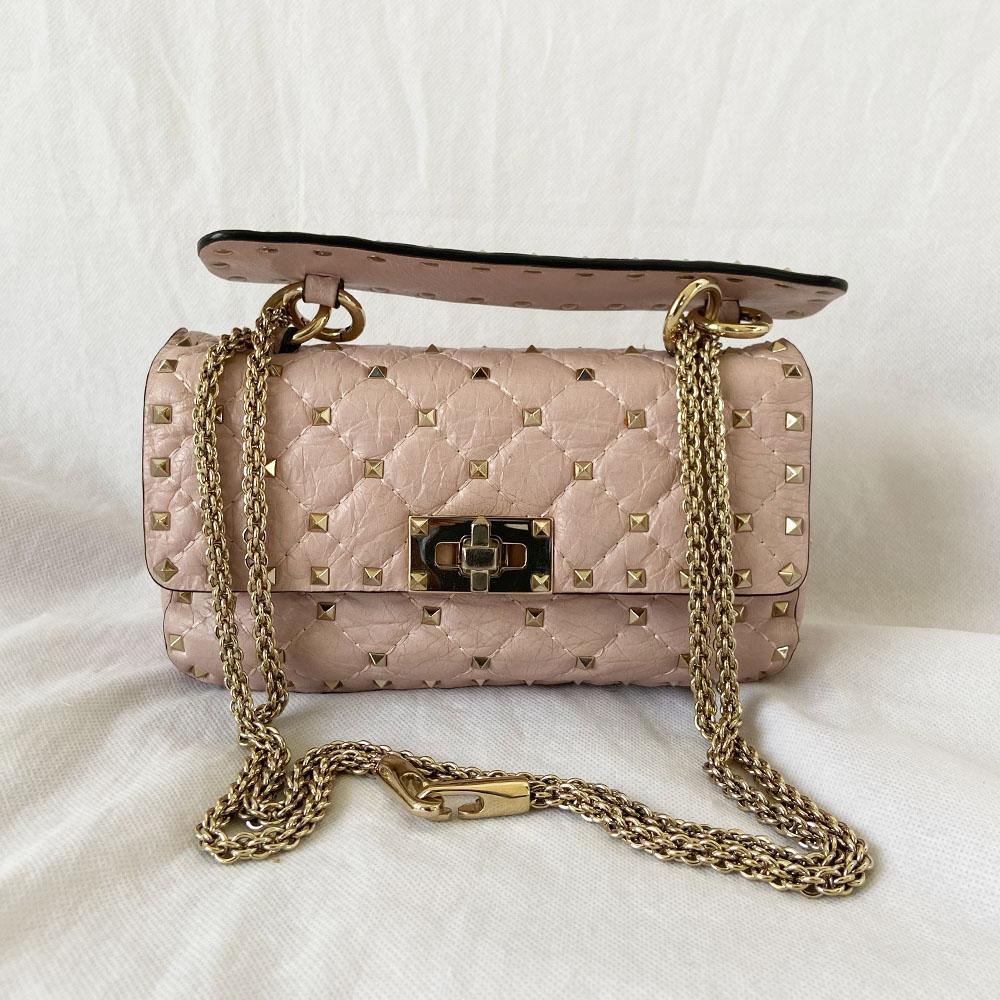 Valentino Old Rose Leather Small Rockstud Spike Top Handle Bag