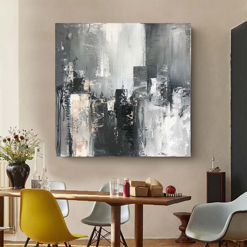 Abstract Canvas Painting Oil Painting Black city Large Abstract Wall Art