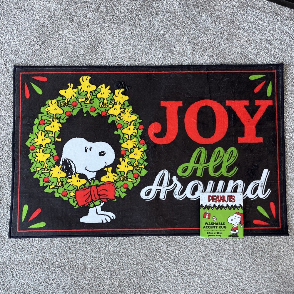 Peanuts Snoopy Christmas JOY Accent Rug Floor Door Mat Holiday - New-image