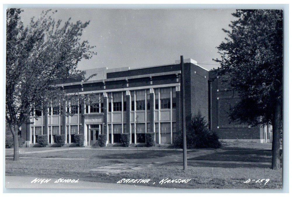 c1940's High School Building Campus Sabetha Kansas KS RPPC Photo Postcard