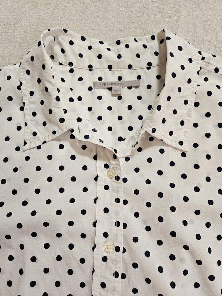 Gap Women's Long Sleeve Navy and White Polka Dot Blouse Size XL Cotton Blend