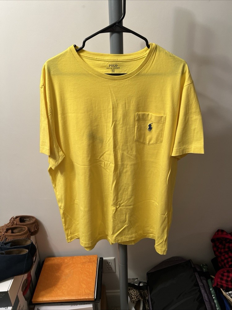 Men's XL Polo Ralph Lauren Classic-Fit Pocket T-Shirt Yellow Blue Horse