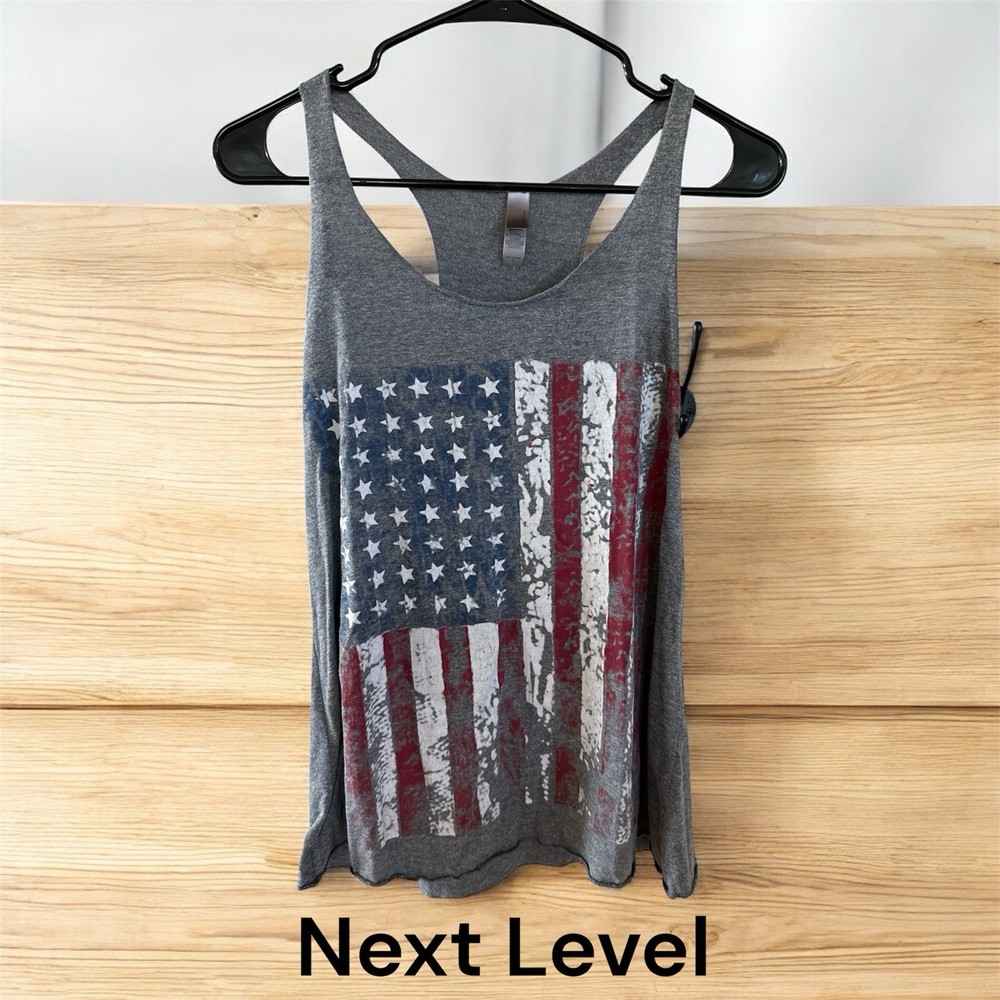 Next Level Women's Sleeveless Tank Top American Flag Racerback M