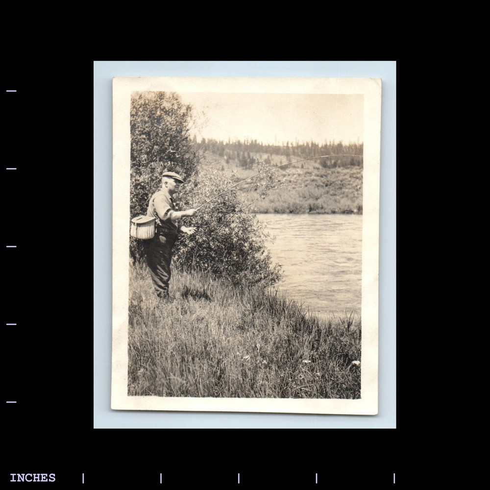 Old Vintage Photo MAN BY RIVER FISHERMAN FISHING