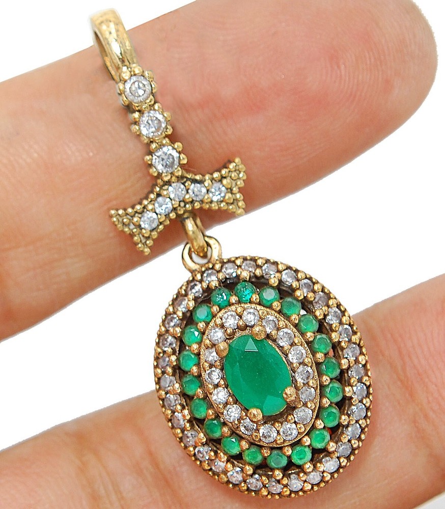 6CT Emerald Ottoman Style Sterling Silver Pendant TC5