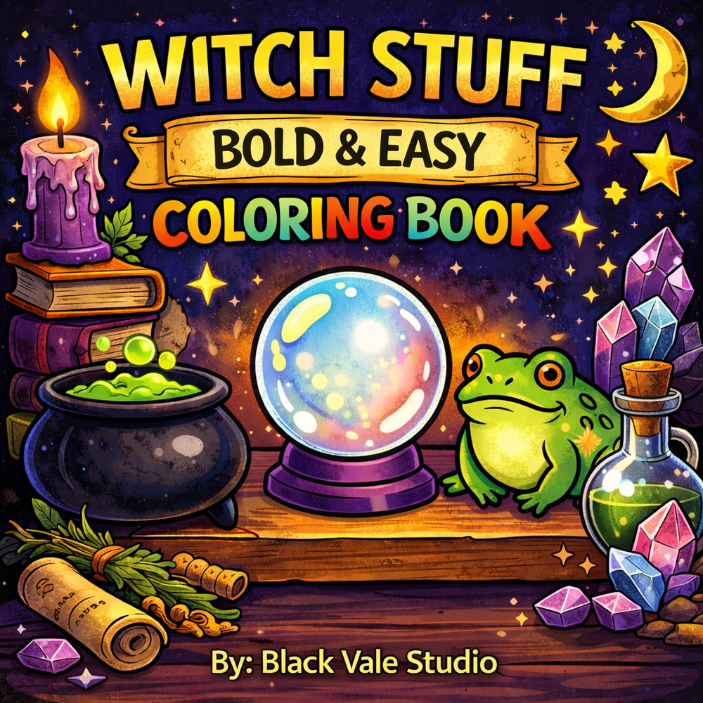 Witch Stuff Bold & Easy Coloring Book for Adults Teens Witchcore Magic