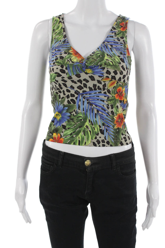 BCBGMAXAZRIA Womens Cropped Tank Beige Floral V-Neck Sleeveless Size XSFree Shipping in US $100+ Orders | $6.95 Orders Below
