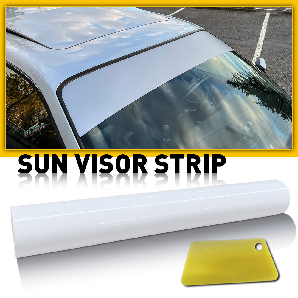 60x10 Inch Premium Car Windshield Sun Visor Strip - Durable Vinyl PVC Tint Decal in White - UV Protection & Stylish Design for Enhanced Privacy and Comfort