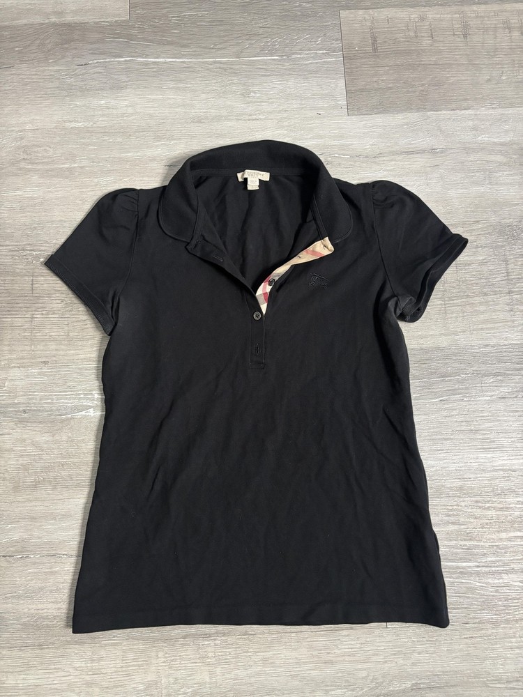 Burberry Brit Polo Shirt Womens Small Black Nova Check Collar Short Sleeve