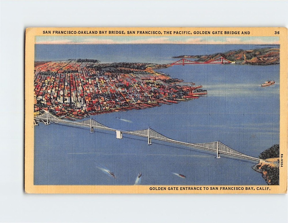 Postcard Aerial View San Francisco-Oakland Bay Bridge California USA