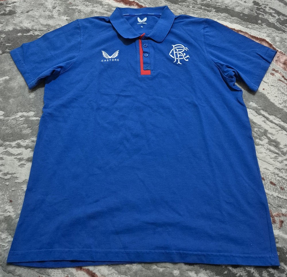 Glasgow Rangers Football Polo Shirt Mens Blue Castore Sports Casual