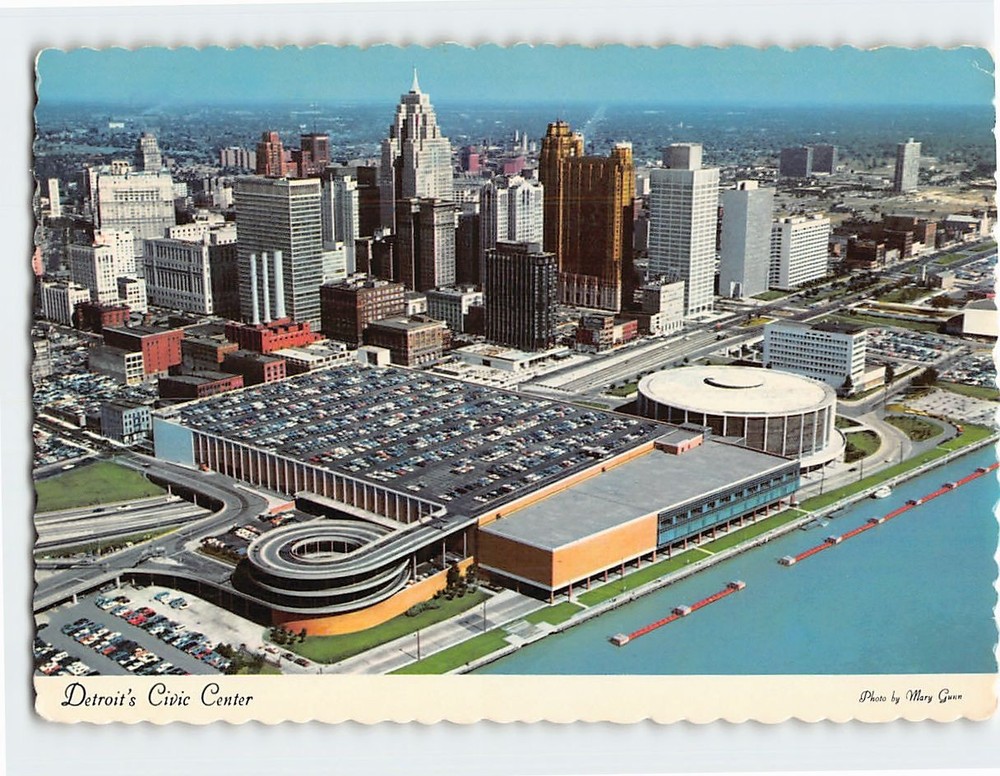 Postcard Aerial View Civic Center Detroit Michigan USA