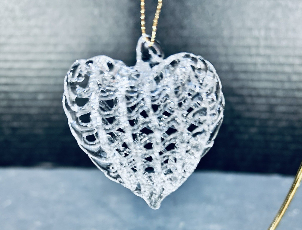 Vintage Set of 16 Clear Glass Spun Heart Shaped Christmas Ornaments GHO w/Box