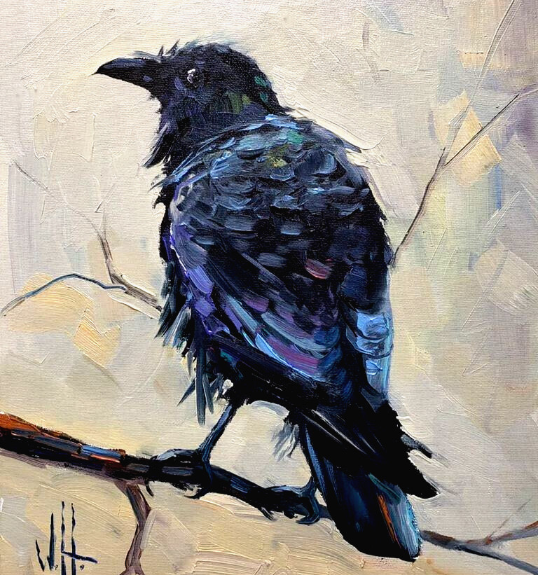 Neo Impressionism Wildlife Art Painterly Dark Raven Hawkins Studio Print R34