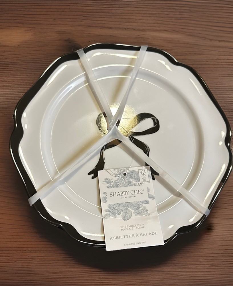 Melamine Side Plates 8.5” Black Rim & Bow New 4-set
