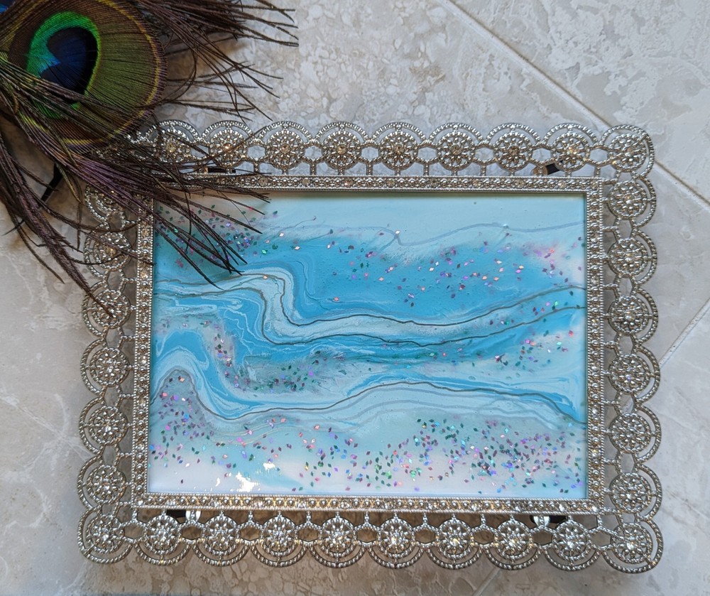 Resin art with glitter original Abstract painting on canvas 5x7