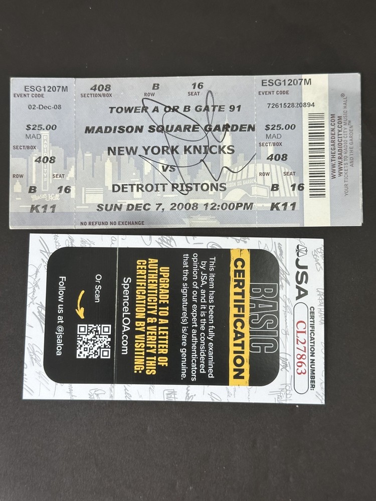 David Lee Signed 2008 New York Knicks Pistons Ticket AUTO JSA COAPROBSTEIN is actively accepting consignments !!