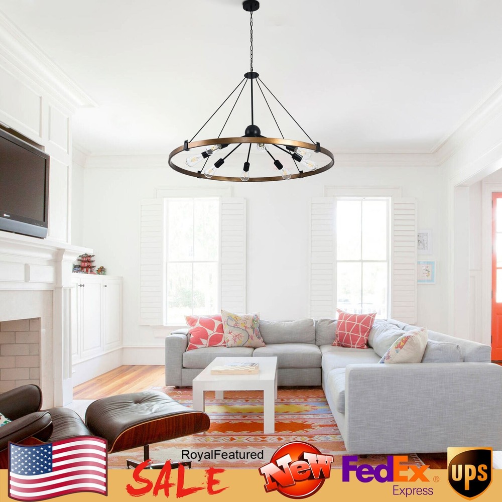39.3 Inch 8-Light Industrial Round Chandelier Ceiling Pendant Lamp Fixture  