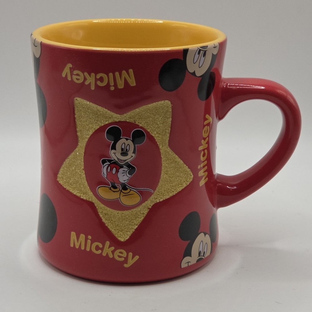 Disney Parks Official Embossed 3D Mickey Mouse Red Gold Glitter Star Mug