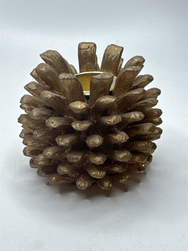 Rustic Gold Metallic Pinecone Candle Holder Fall Winter Table Decor Accent