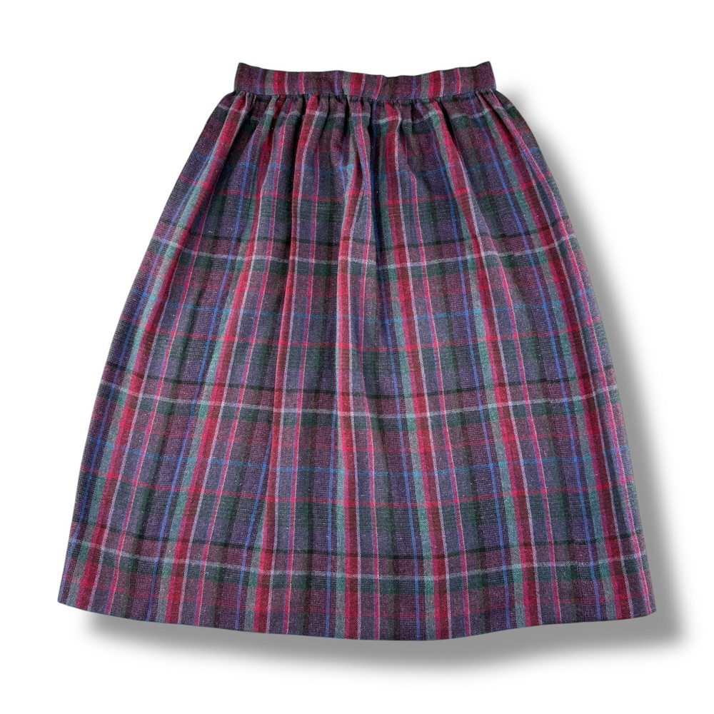 Vintage Purple Plaid Midi Wool Preppy Skirt Coquette Academia Core Size S/M