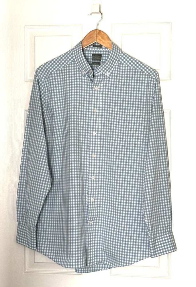 GENTEAL Performance Shirt Mens Sz M Blue Plaid Button Up Stretch Long Sleeve EUC