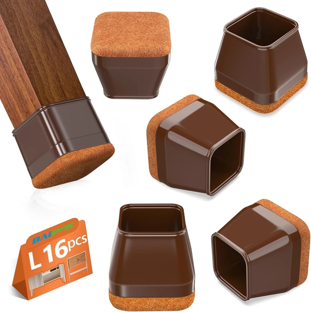 16Pcs Square Chair Leg Floor Protectors with Thickened Felt Pads Silicone Chair