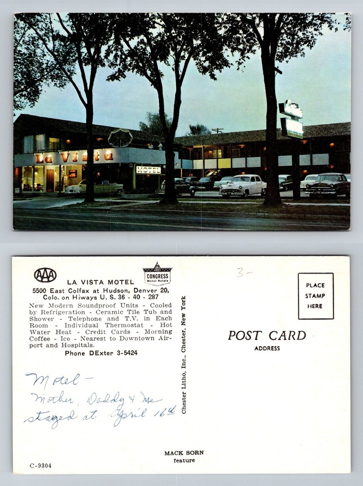 Denver, CO-Colorado La Vista Motel E Colfax Hudson Modern Units Vintage Postcard