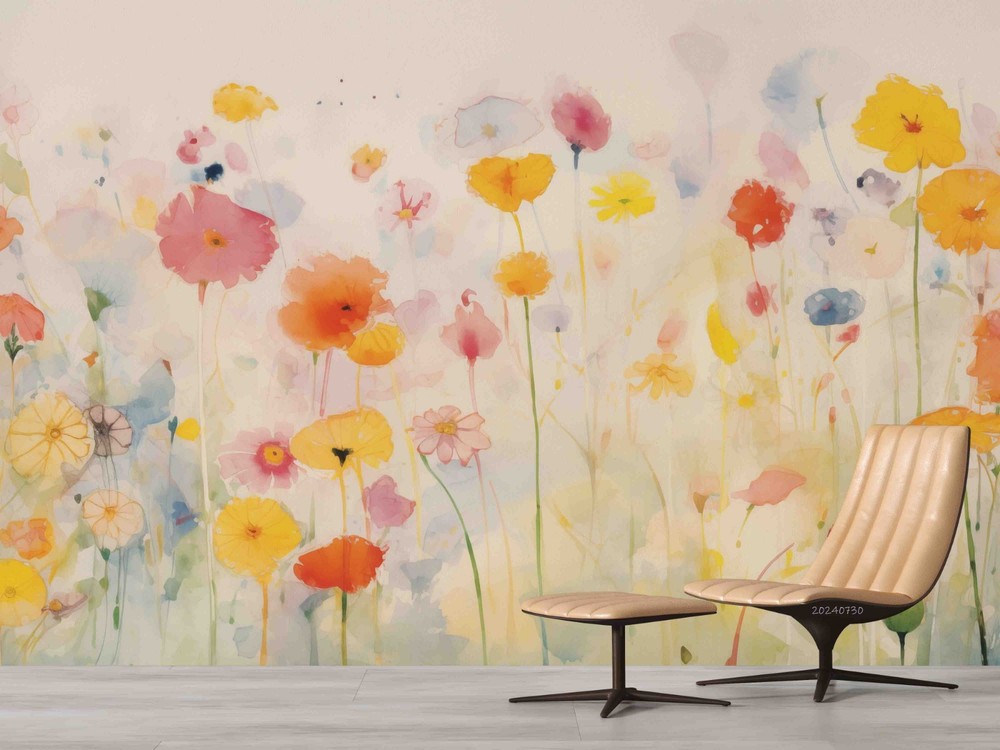 3D Flowers Plants Watercolor Wall Murals Wallpaper Murals Wall Sticker