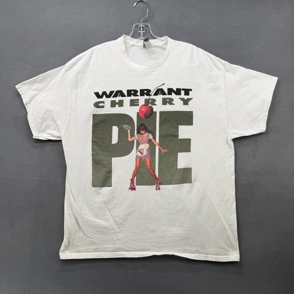 Warrant Cherry Pie Band T-Shirt Mens XL White Heavy Cotton Glam Metal Rock Tee