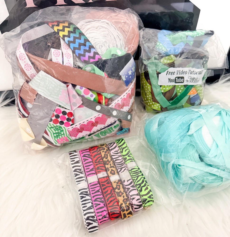 Bundle Of Assorted Ribbon Remnants & Rolls | DIY Craft Printed Ribbon