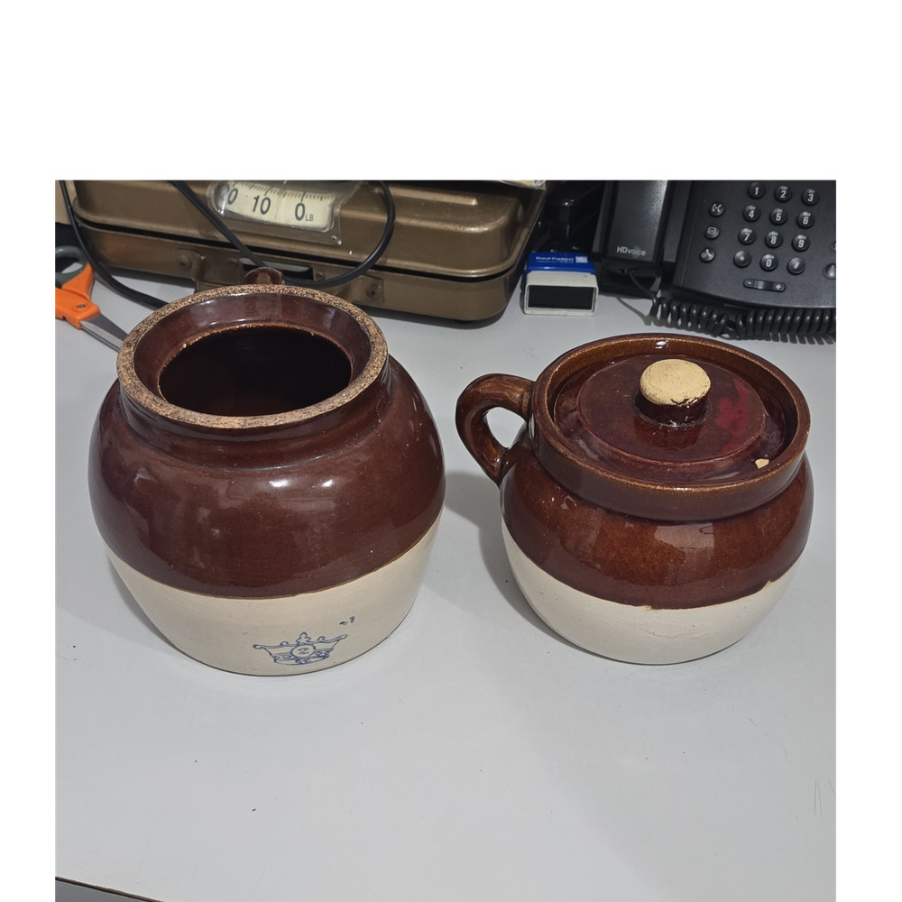 Brown Beige Ceramic Round Canister Set with Lids, 7x7x7 in, 2 Pieces