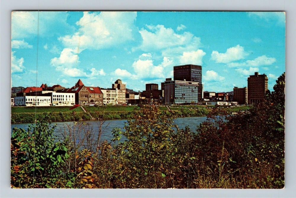 Charleston WV-West Virginia, City Skyline View, Kanawha River Vintage Postcard