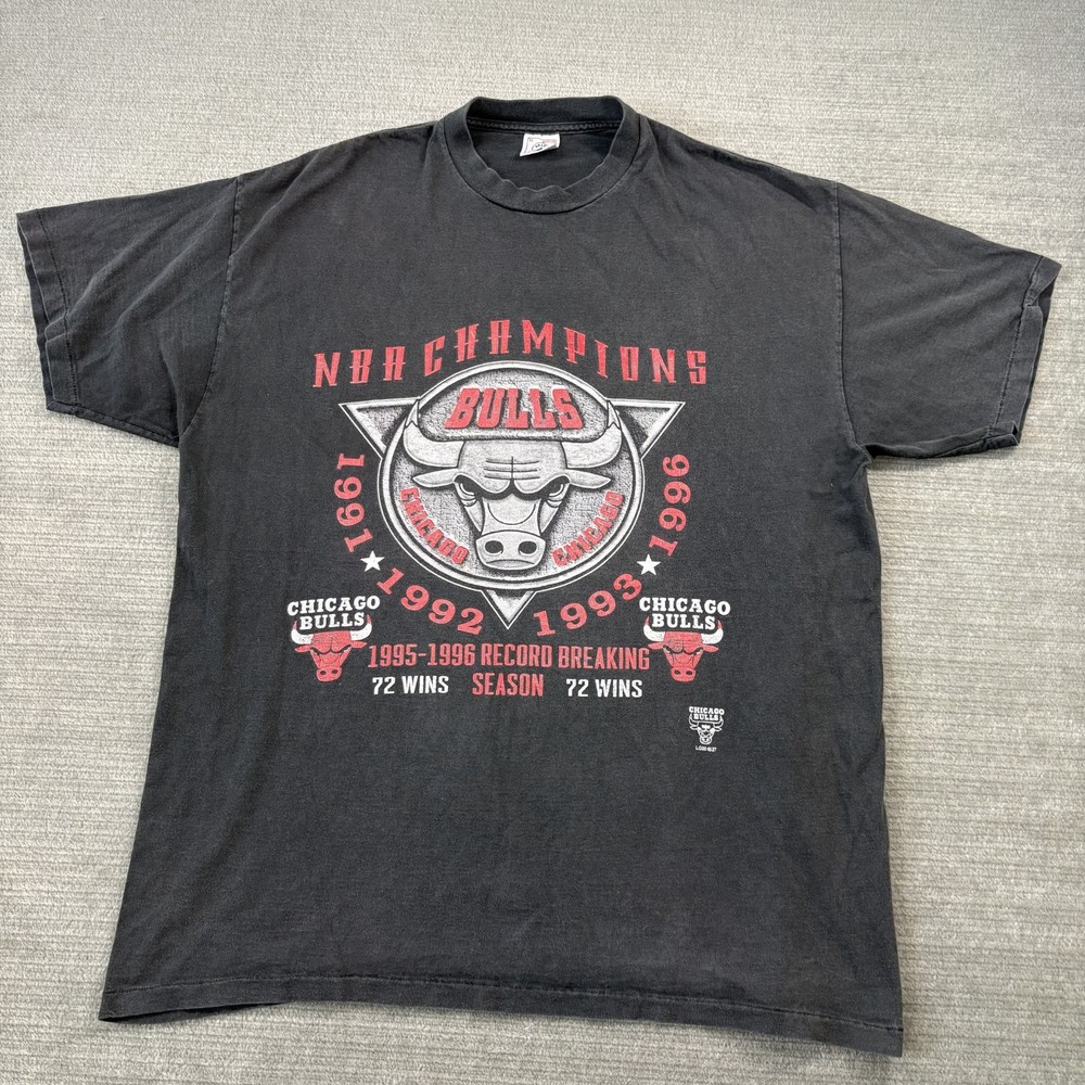 Vintage 90s Chicago Bulls Single Stitch T Shirt XL Black Basketball Champions