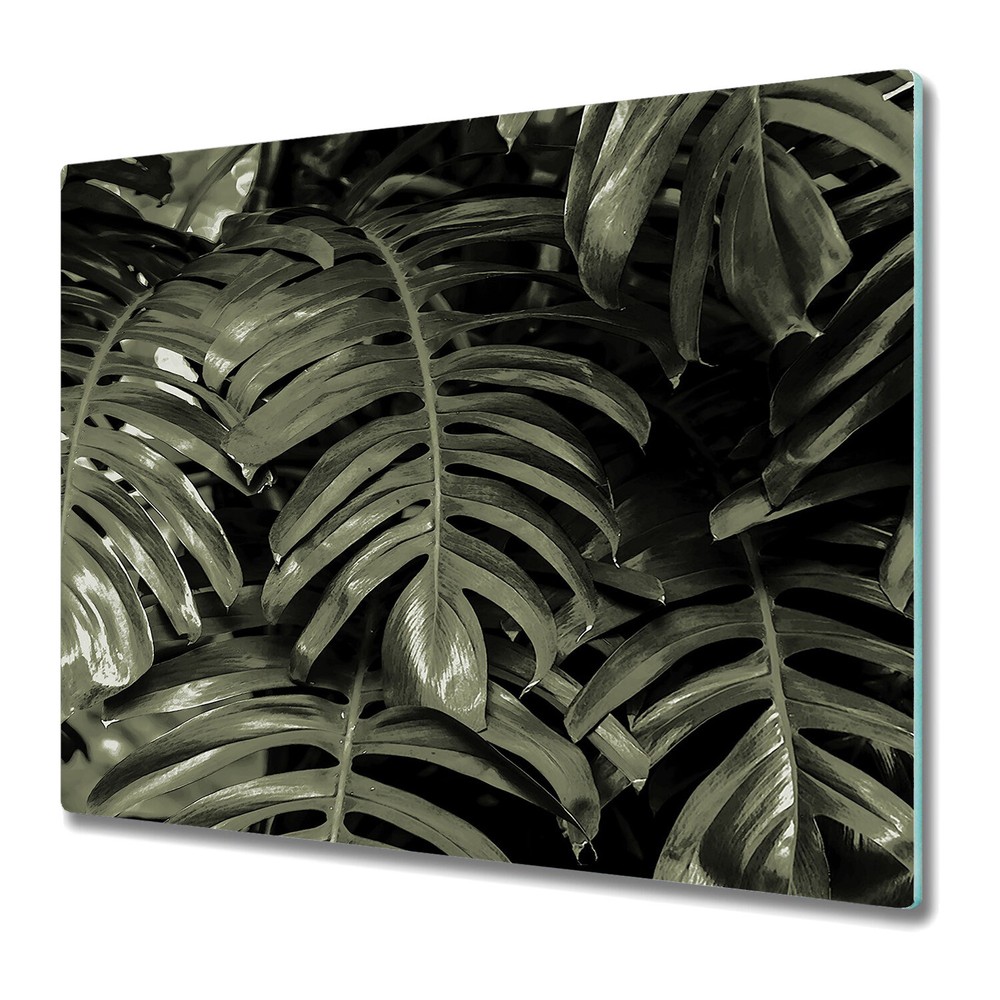 Glass Induction Ceramic Hob Cover Green Banana Leafs | Dark Painting | 60x52