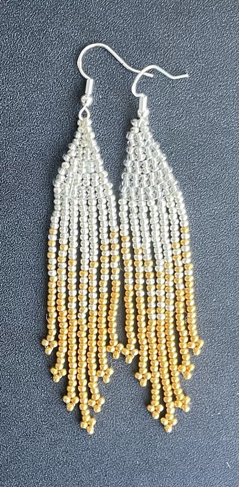 Boho Native Style Gold Silver Seed Bead Beaded Earrings Fringe Tassel Long