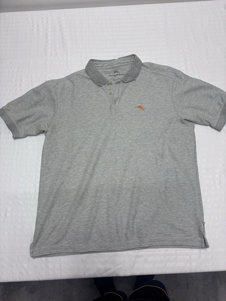Tommy Bahama Polo Shirt Mens L Gray Island Zone Golf Performance Slit Collared