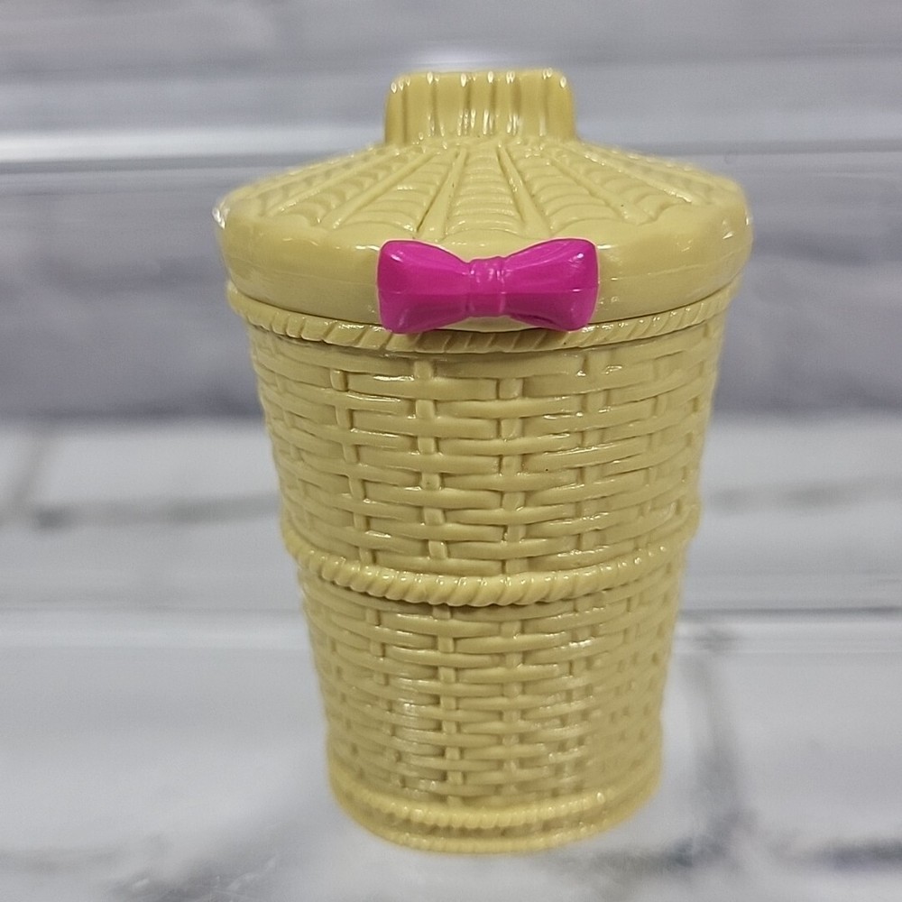 Barbie Doll House Accessory Laundry Basket Wicker Hamper With Lid