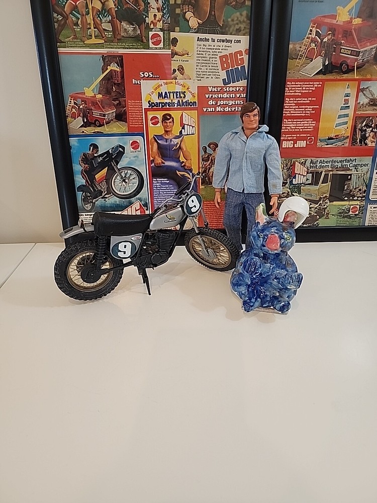 Vintage Big Jim Mattel 1970s Original With Honda Elsinore Motorcycle Cr250m