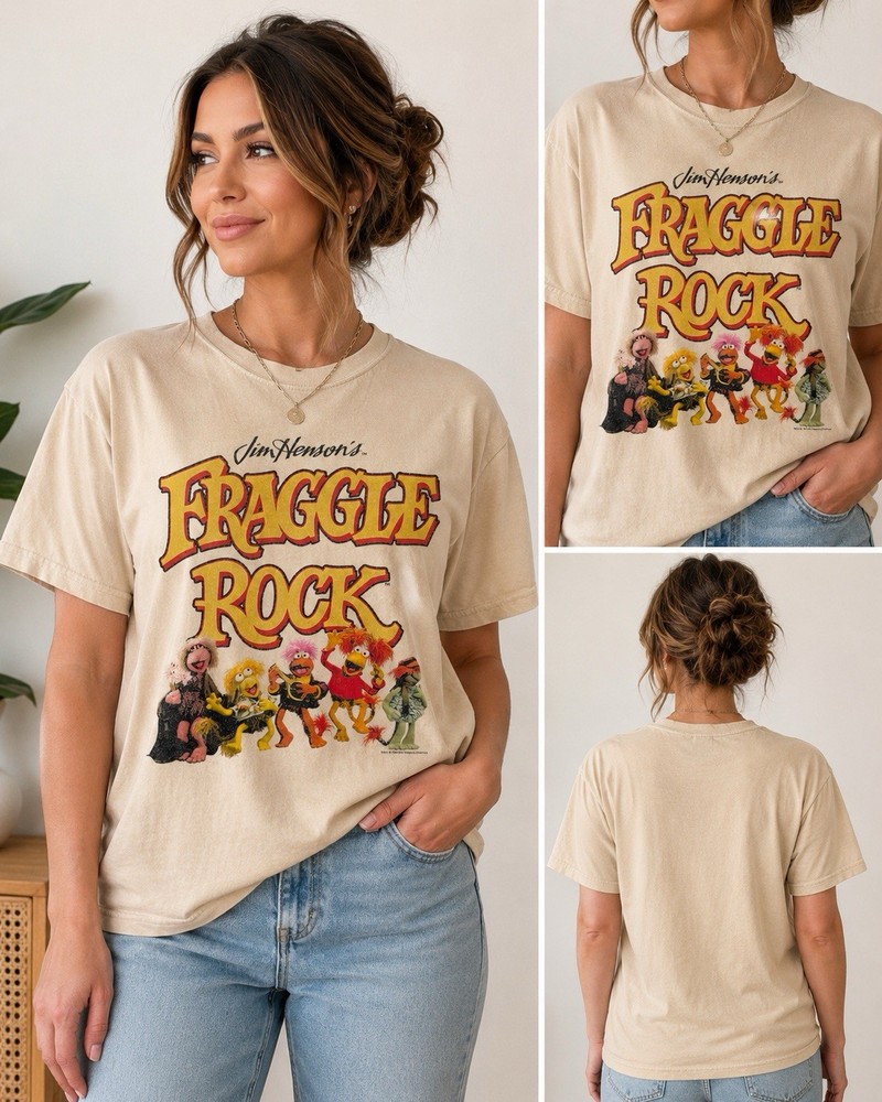 Fraggle Rock T Shirt Size M, Beige, 100% Cotton, Pre-Loved, Good Condition