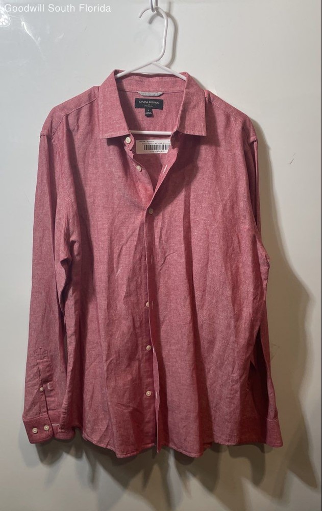 Banana Republic Mens Red Long Sleeve Collared Slim Fit Button-Up Shirt Size L