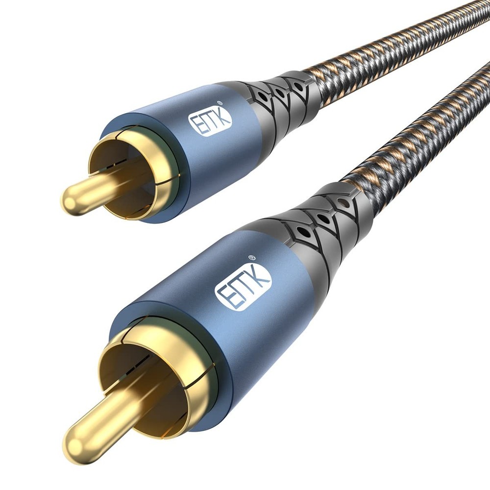 High-Performance RCA to RCA Subwoofer Cable with 24K Gold Plating & Nylon Braid