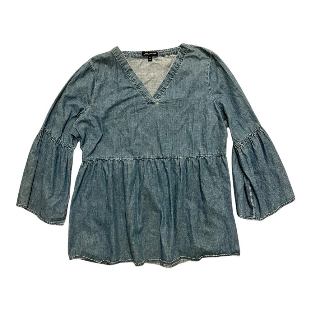 Lane Bryant 14/16 Denim Blouse Bell Sleeve Blue Plus Size Top