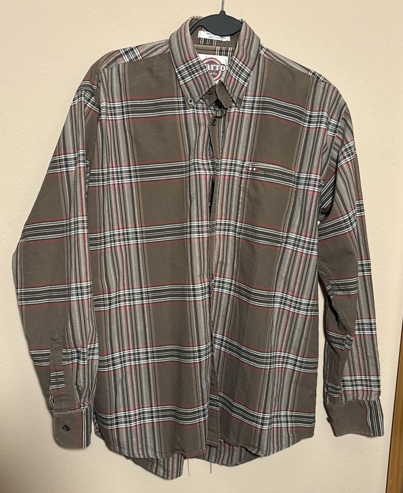 Larro Men’s Long Sleeve Button Down Brown Plaid Western Shirt Sz medium M